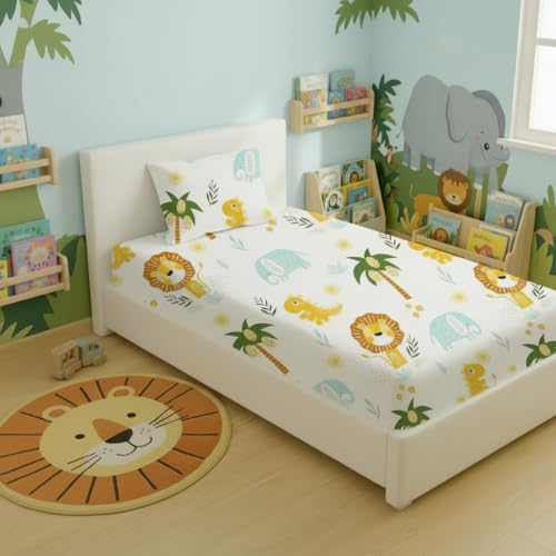 Image of Filymore Lion Single bedsheet for Girls Kid bedsheet for Small Size Bed 240 TC Microfiber Soft Cartoon bedcover for Kids Room (90x60 Inches)(White and Yellow)