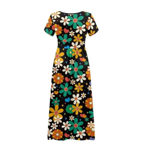 Image of Women's Fall Summer Short Sleeve Ankle Length V-Neck Party Dress with Pockets Size S-3XL