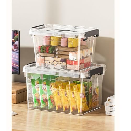 Image of Ash & Roh Plastic Storage Box /Bin /Container with Locking Lid - Sturdy and Versatile Home Organizer, Available in Multiple Size. (1, HEAVY TRANSPARENT, COMBO SET)
