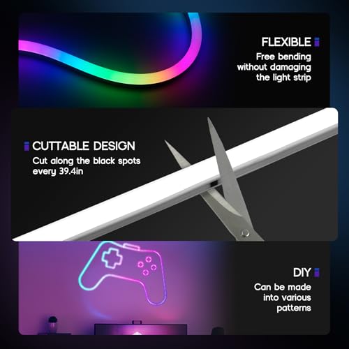 Image of LED Neon Lights,IC+RGB 49.2FT Rope Lights Control with App /Remote,Multiple Modes,DIY Design,Outdoor IP65 Waterproof,24V Flexible LED Strip Lights for Bedroom,Gaming,Party Decoration