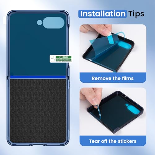 Image of Ruky for Z Flip 7 Case Built-in with Privacy Screen Protector, Blue | Support Wireless Charging, Full Body Cover Shockproof Hard PC Ultra-Thin Phone Case for Samsung Galaxy Z Flip 7, Blue