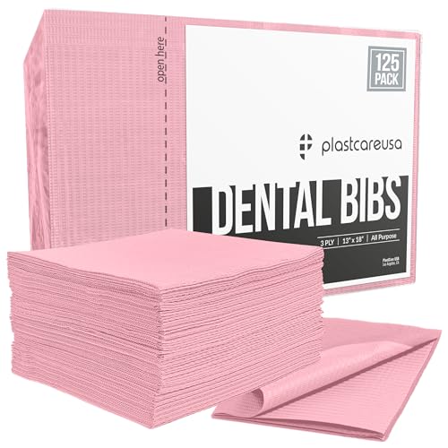 Disposable Dental Bibs 13"x18" (125 Pack) - 3 Ply Waterproof Tattoo Bib Sheet for Patients - Dentist or Medical Tray Cover and Nail Table Cover Supplies, Pink, One Size