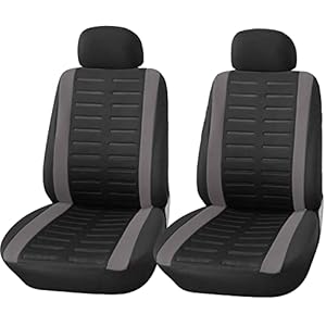 Upgrade4cars Car Seat Covers Front Pair Black Grey with Airbag Opening | Universal Cover Set for Driver and Passenger Seats + Headrest | Interior Accessories for Women and Men
