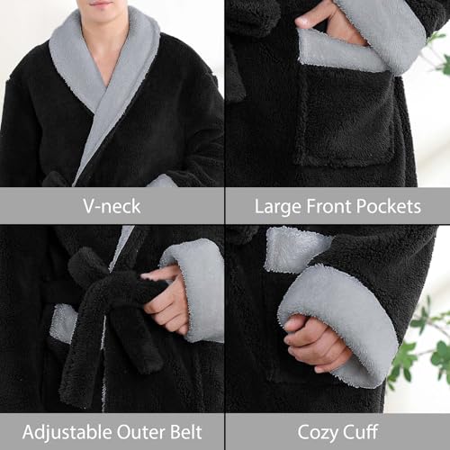Hellomamma Men's Shawl Collar Robes: Full Length Tall Long Fleece Plush Men Bathrobes, Soft Spa House Coat Male with Pockets3