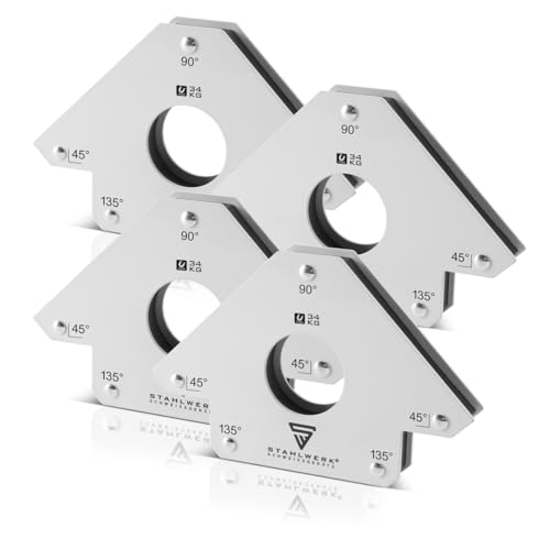 STAHLWERK Schweißmagnet 4er Set je 34 kg (75 lbs) Haftkraft feste 45 / 90 / 135 Winkel starke Magnet-Schweißwinkel/Magnetwinkel zum präzisen Positionieren beim Schweißen Löten und Justieren