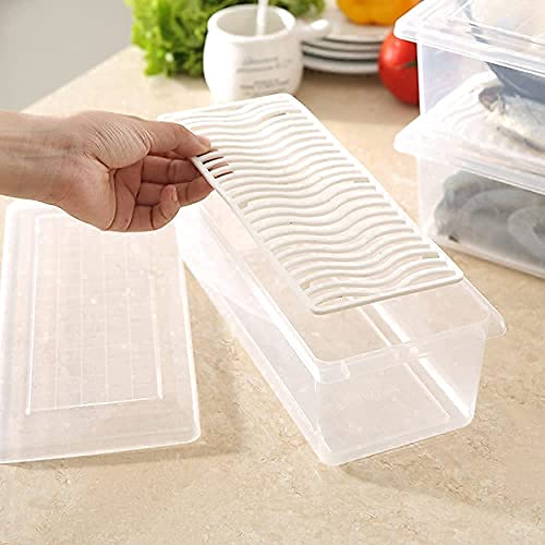 Image of Qshare Fridge Container - Plastic Fridge Storage Box with Removable Drain Plate, Leak-Proof Lid Fridge Storage Box, Fridge Organizer Container Keep for Fruits, Vegetables, Fish, Meat (1500ml) (6)