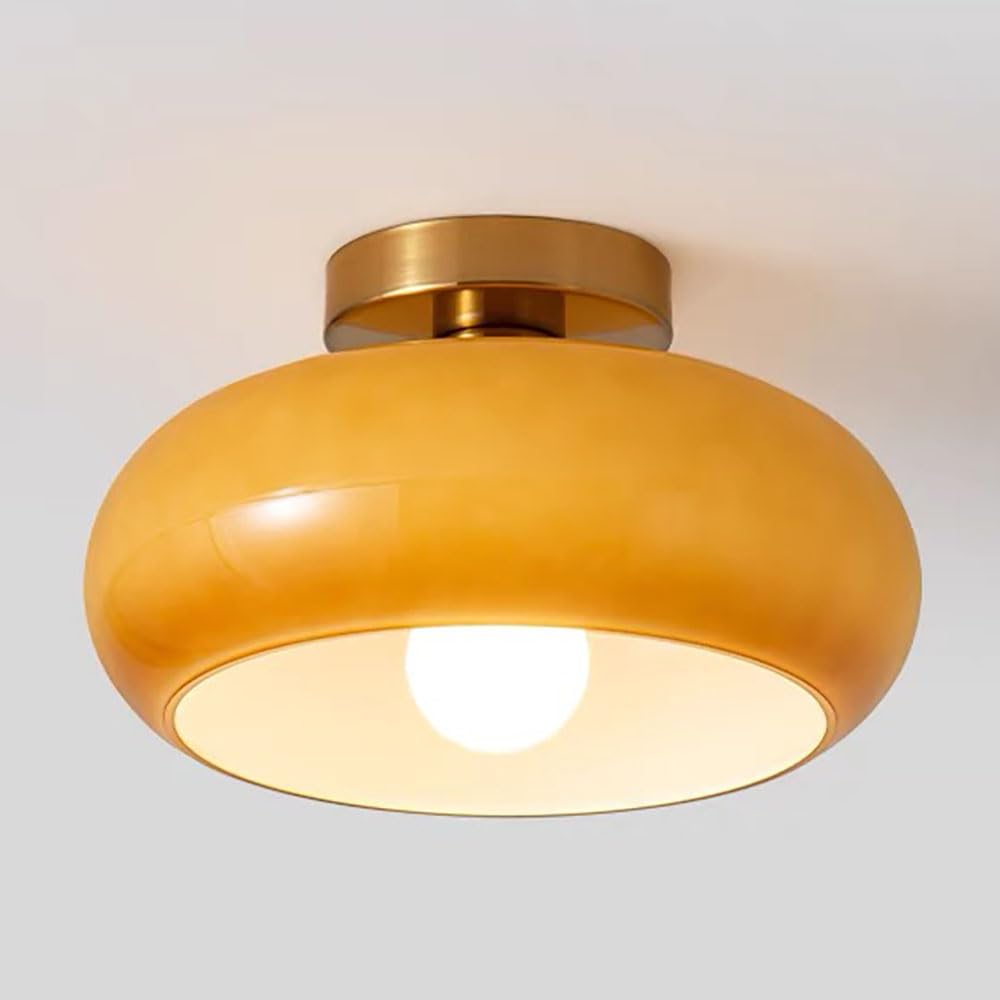 Plafonnier doré moderne milieu du siècle en verre blanc de 10,6 pouces pour intérieur chic