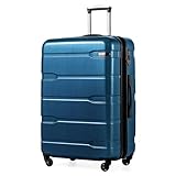 Coolife Expandable Large Checked Luggage Hardside PC+ABS Suitcase with TSA Lock, Lightweight Rolling Carry On with Spinner Wheels(Caribbean Blue, 28in)