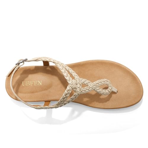 Image of UBFEN Womens Flat Sandals T-Strap Thong Sandals with Arch Support