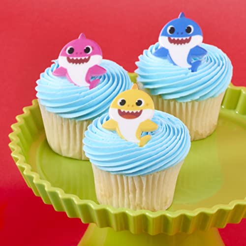 Decopac Baby Shark Rings, Cupcake Decorations Featuring Baby Shark, Mommy Shark, And Daddy Shark, Blue, Pink, And Yellow 3D Food Safe Cake Toppers – 24 Pack #TOP6