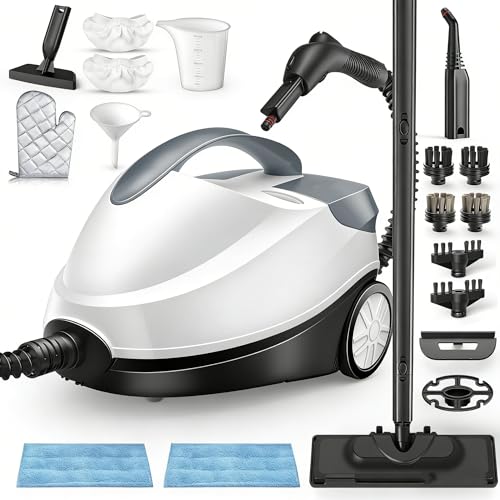 Limpiador a Vapor y Mopa a Vapor 2 en 1, Autonomía de 45 Minutos, Caudal de Vapor Regulable y Bloqueable, 1,5L 2000W Steam Cleaner Doméstica, para Limpiar Muebles Tapizados, Baños y Ventanas