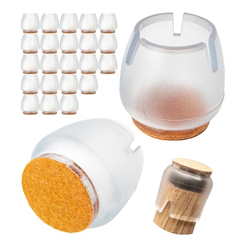 Set di protezioni per gambe di sedie, 24 pezzi, per gambe di sedie rotonde con Ø 17-21 mm, trasparenti, tappi per chair feet senza viti, chiodi, colla, calze per chair leg in laminato