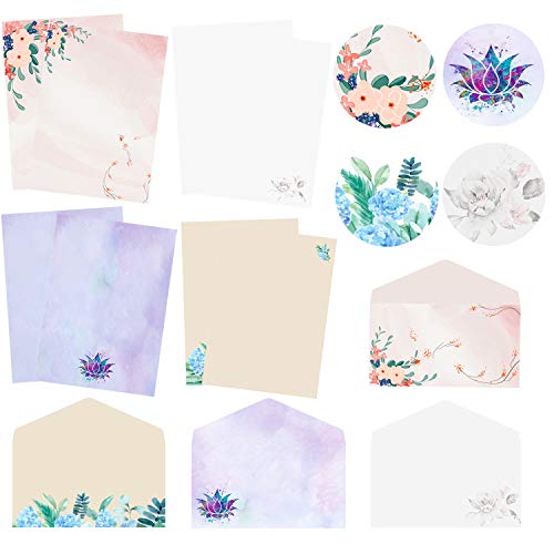Stationary Writing Paper with Envelopes, Double Sided Printing Floral Letter Writing Paper, 32 Stationary Papers+16 Envelopes, 7.5â€x10.4â€ of Each Stationary Paper