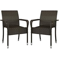 Yaheetech 2er Set Polyrattan Gartenstühle Stapelbar, Rattanstühle Stapelstuhl mit Armlehnen & Rückenlehne, Rattan Stuhl Balkonstuhl für Garten Balkon Terrasse, Braun 58×58x84cm
