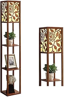 Sky Fortune Indoor Lighting Wooden Shelf Floor Lamp for Bedroom&Living Room (Walnut)