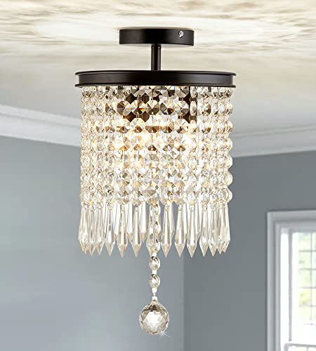 Ocwht Small Crystal Chandelier Ceiling Light Fixture Bedroom Chandelier Modern Crystal Flush Mount Chandelier Black Crystal Ceiling Chandelier For Foyer Entryway Kitchen Closet Chandelier,3-Light #TOP1