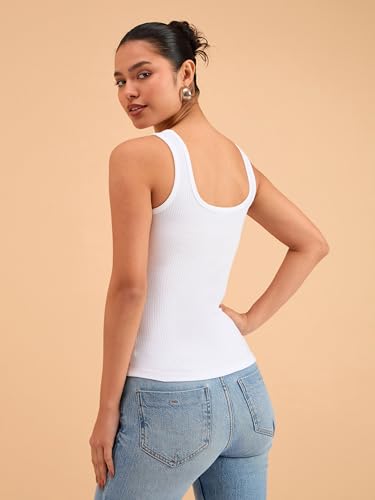 Image of barcino Beige Ribbed Square Neck Tank Top