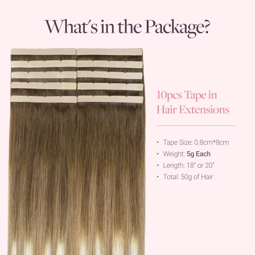 Image of GOO GOO Tape In Weft Hair Extensions Human Hair, 3 /8 /613 Walnut Brown to Ash Brown and Bleach Blonde, 8cm Wide Tape, 22inch 10pcs 50g, Tape Weft Hair Extensions, Seamless Tape in