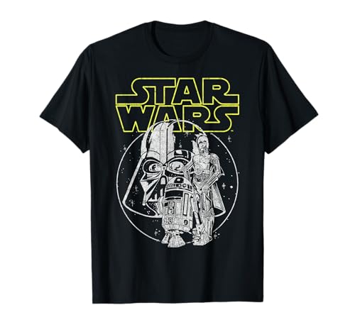 T-shirt Star Wars C-3PO R2-D2 Vader au style minimaliste pour les fans de la saga