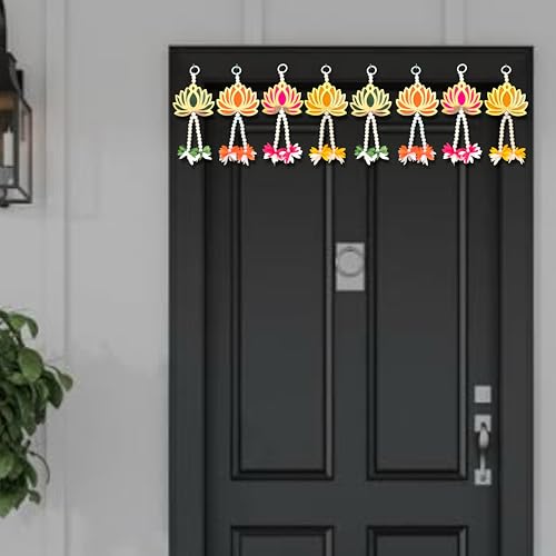 Image of Rajasthan Kraft Handmade Pack of 8 Multicolor Lotus Door Hanging with Pearl & Gajra Traditional Wall & Entrance Decor for Makar Sankranti, Lohri & Wedding Festive Home Decoration 8 Inch (RK-H-210-8)
