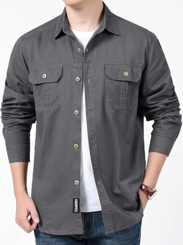 Image of FABRIPPLE Men's Cargo Jacket Shirt | 100% Cotton | 6 Pocket Utility Overshirt | Casual & Outdoor Wear | Breathable & Lightweight Fabric