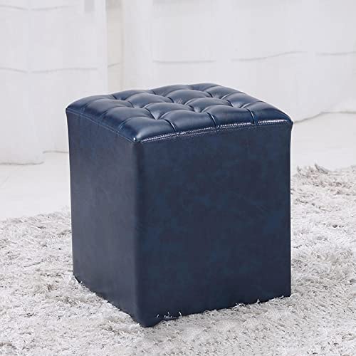Sywlwxkq Ottomans Fußhocker Quadratischer Fußhocker Lederfußhocker Weicher Fußhocker Schuhwechselhocker Anti-Rutsch-Fußhocker Leicht zu reinigender Fußhocker, Dunkelblau-32x32x35cm Cover