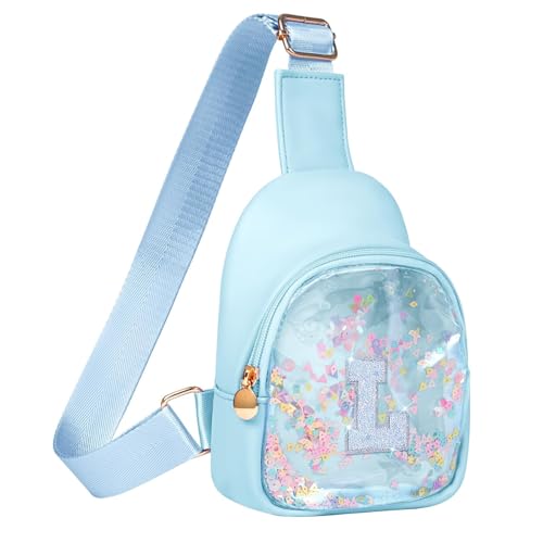 Image of COSHAYSOO Personalized Christmas Birthday Gifts Burr Basket Stuffers for Girls Blue Purse Sling Bag Crossbody Girl Cute Funny Cool Mini Travel Fashion Accessories Monogrammed Initial Letter L