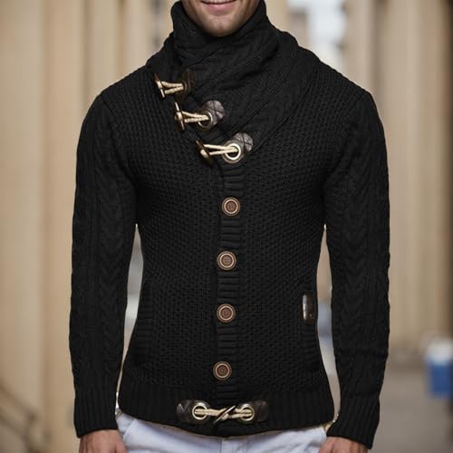 Mens Knitted Turtleneck Sweater Button Down Winter Cardigan Pullover Tops Casual Vintage Trendy Slim Fit Basic Sweater2