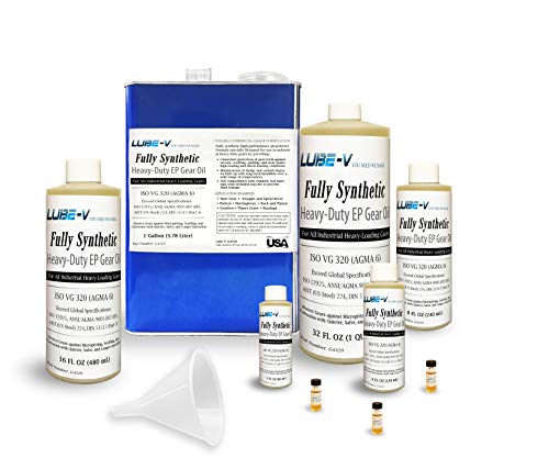 Lube-V Full Synthetic Industrial Heavy Duty High Load EP Gear Oil ISO 220 AGMA 5, Compared-as Mobil SHC Gear 220 (1 Quart + 1 Funnel)