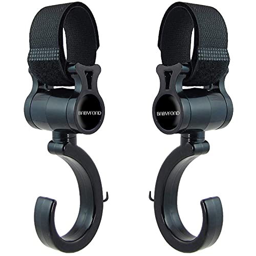 Image of Stroller Hooks, Babyfond 2 Pack of Multifunctional Hooks, 360-degree Rotating Firm Non-Slip Stroller Hook for Buggy, Baby Carrier, Bike Bicycle, Car Headrest