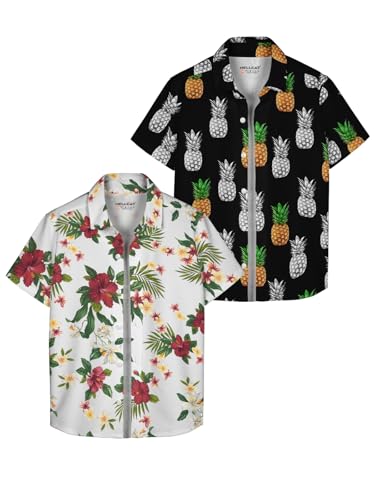 Image of HELLCAT White, Dark Blue Trendy Regular Fit Printed Causal Shirt for Boys - Pack of 2