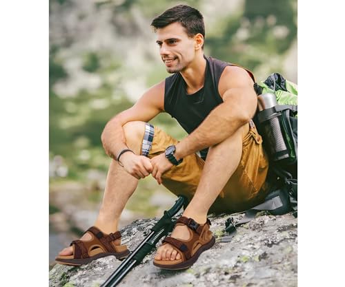 Image of ONCAI Men's Hiking Sandals with Arch Support Mesh Athletic Walking Sandalias Summer Outdoor Cushion Thick Rubber Soles and Recovery Sports Fisherman Sandals Size 7-15