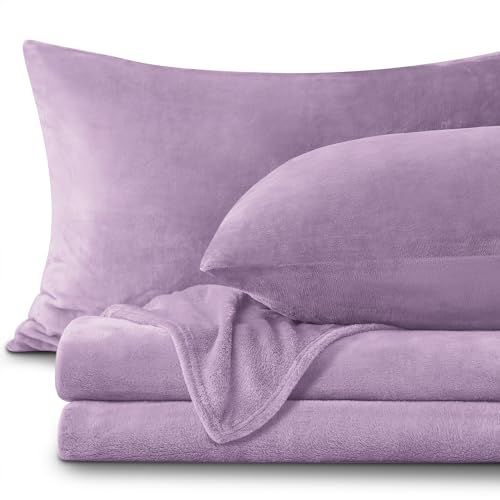 Image of BEDELITE Flannel Sheets Twin Size Lavender - Super Soft Fleece Sheets Set Fluffy Extra Plush, 3 Piece(Include Fitted Sheet, Flat Sheet, 1 Pillowcase)