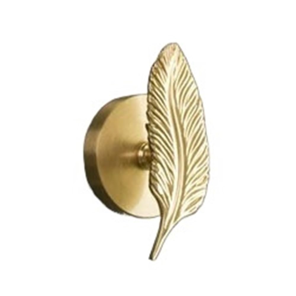 Mohuied One Color Brass Robe Hooks Solid Brass Wall Mounted Hooks For Hanging Coat Bags Keys Racks Leaf Flower Design Clothes Hangers For Hanging Coat Robe Keys Clothes Bags(Feather Left)