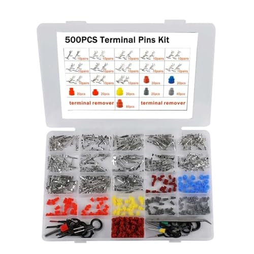 AARTERZZA 500Pcs Connector Kit Terminal Pin Automotive Car Electrical 1/1.5/1.8/2.2/2.8/3.5mm Male&Female Wire Pins,Seals,Removal Tool Kit