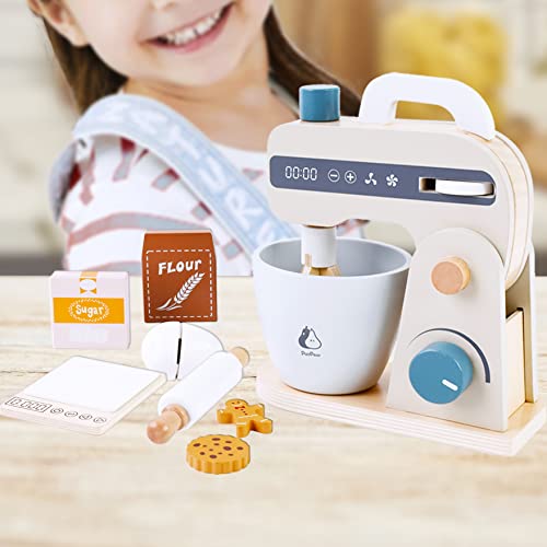 image for PairPear Play Food Stand Mixer, Wooden Toys Bake Cookies Playset, Mult