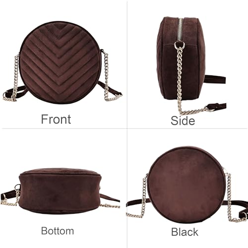 Image of Round Crossbody Bag for Women,PU Leather Shoulder Bag with Metal Chain Strap, Cellphone Purses with Zipper