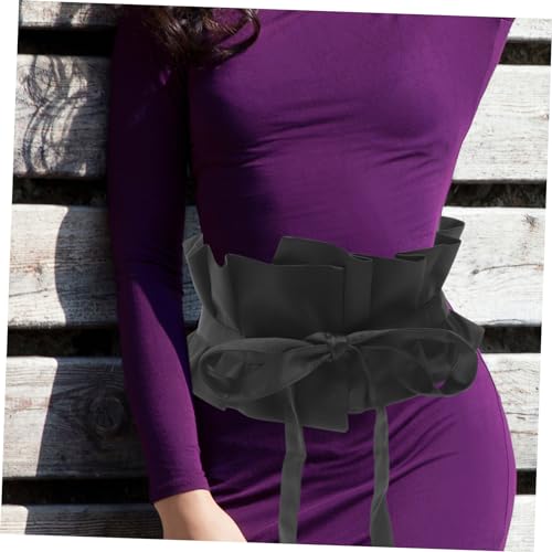 Vintage Wide Lace-Up Waist Belt for Women Retro Ruffled Design Glossy Finish for Dresses and Casual Wear4
