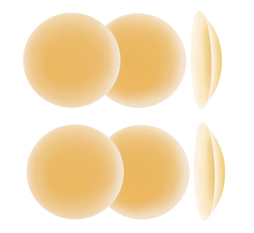 Mystic Curves Pezoneras Ultra Finas | Cubre Pezones Invisibles Mujer Fabricadas en Silicona de Calidad | 2 Pares+Caja+Cintas Adhesivas para Ropa | Reutilizables Lavables | Redondas 8cm