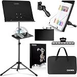 CAHAYA Dual Use Sheet Music Stand with Clamp-on Tray & Desktop Book Stand Including Music Stand with Shelf, Sheet Music Folder, Carrying Bag,and Clip for Guitar, Ukulele, Violin Players CY0194+CY0320