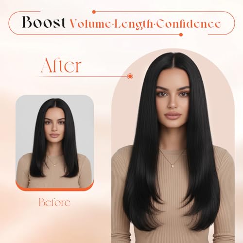 Image of Sunny Hair Clip in Hair Extensions Real Human Hair Natural Black 14 Inch | Human Hair Clip in Extensions, Secure Clips, Natural Length and Volume for Easy at Home Application for Office Styling 105g