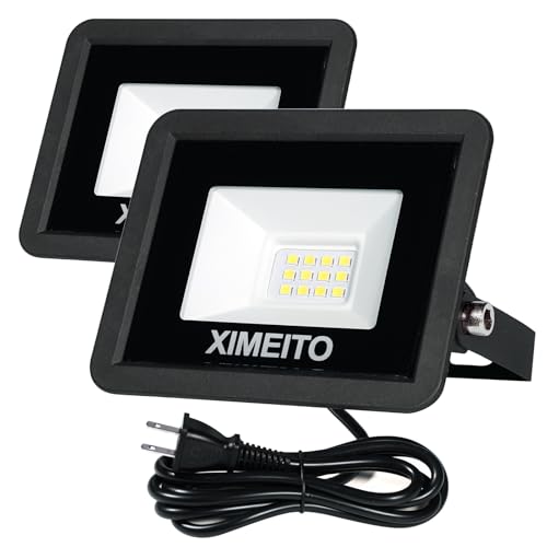 XIMEITO LED投光器 10w 昼光色 1200LM 6500K 1.8コード IP66防水 120°広角 100V対応 ワークライト 工事用 ledライト 作業灯 看板灯 外灯 駐車場用 倉庫照明 船舶 屋内 屋外作業 BBQ用 100w相当 100-240V適用 豪雨/豪雪対応 2セット