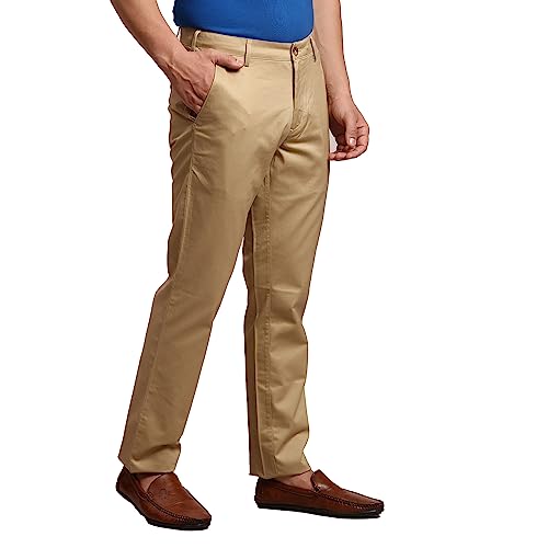 Image of Colorplus Men's Pure Cotton Solid Piece Dyed Pattern Contemporary Fit Flat Front Casual Trouser