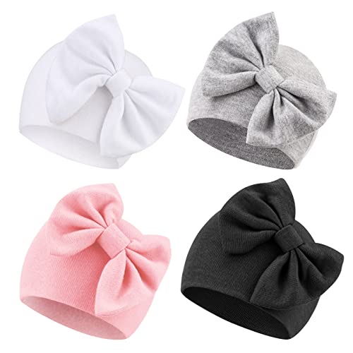 Image of BQUBO Newborn Baby Girls Hats Hospital Hat Baby Cotton Beanie Infant Bow Hats Preemie Caps for 0-6 Months