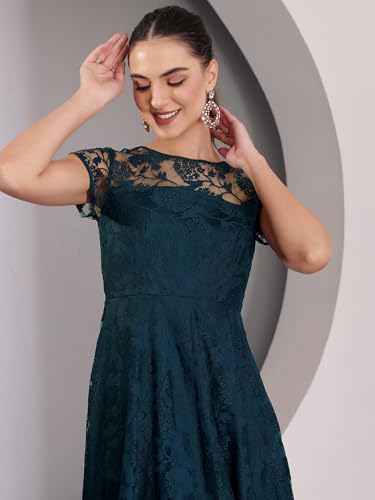 Image of Miss Chase Women's Round Neck Sleeveless Polyester Ruffled Knee- Length Dress