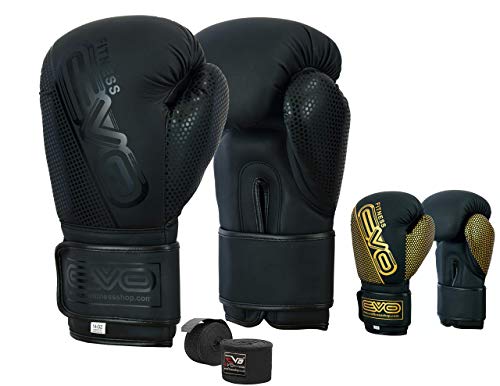 EVO Maya - Guantes de Boxeo para Artes Marciales Mixtas (Piel, Guantes de Boxeo, Guantes de Boxeo y Boxeo incluidos), Color Black EVO Matt, tamaño 12 onzas