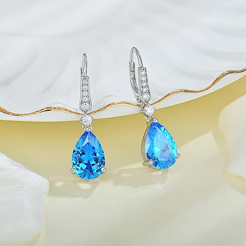 Women 925 Sterling Silver Birthstone Teardrop Leverback Drop Dangle Earrings 8 * 12mm 5A Cubic Zirconia Jewelry for Her4