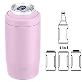 4-in-1 Skinny Can Cooler Double Wall Stainless Steel Insulated Can Holder,Can Coozie, Works With 12 Oz Slim Can,Standard Cans,Beer Bottles & As Pint Cups (Pink)