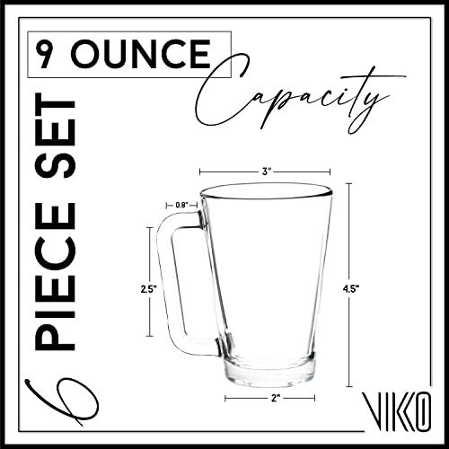 Vikko Glass Coffee Mugs, Thick And Durable 9 Ounce Coffe Cup, Microwave And Dishwasher Safe, Set Of 6 Clear Glass Mugs #TOP5
