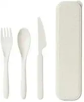 Kit Talheres Reutilizáveis com Estojo Feito com Fibra de Palha de Trigo Biodegradável Ideal Levar na Bolsa, Jogo de Talheres Infantil, PREMIUM (Off White)